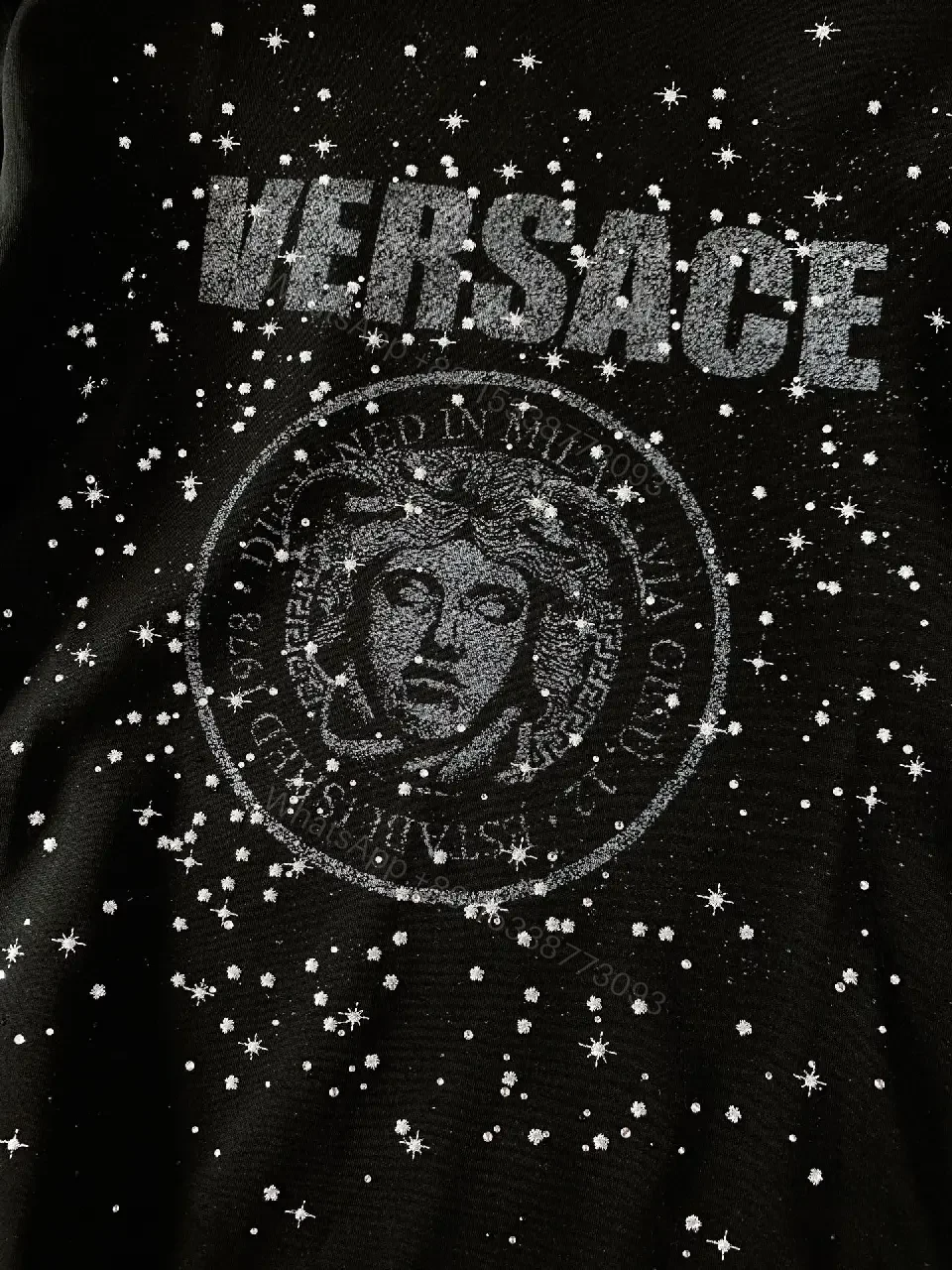 View 6 of Black Glittery Knit? Graphic Tee Versace Logo Center Oversized Short-Sleeve Tee