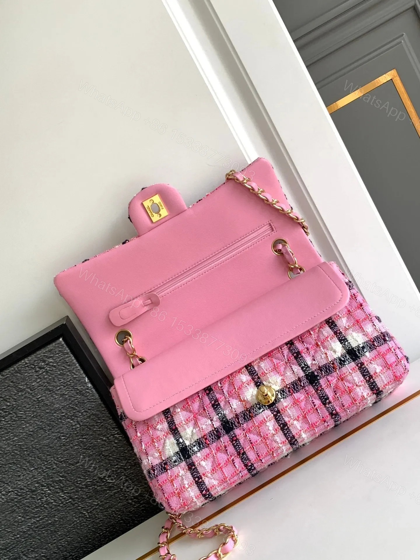 View 2 of CC MEDIUM 25 CLASSIC BAG IN LIGHT PINK MIX BLACK WOOL TWEED