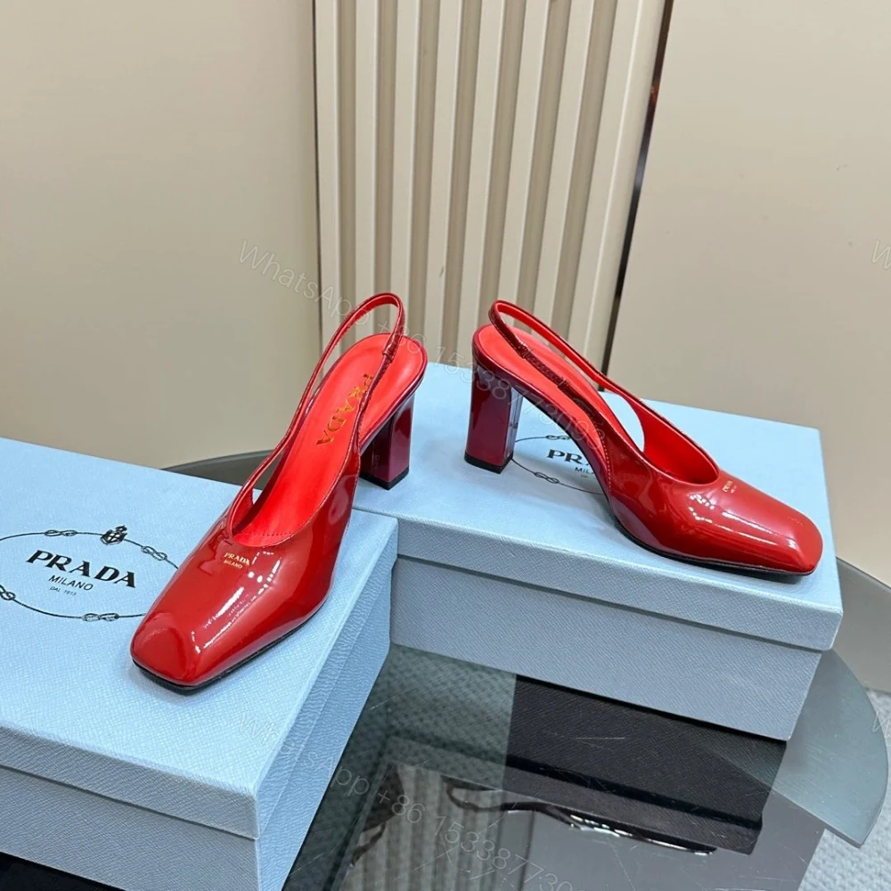 View 5 of 高仿Prada*1I838C方頭粗踭露跟鞋8.5CM漆皮紅色免檢版