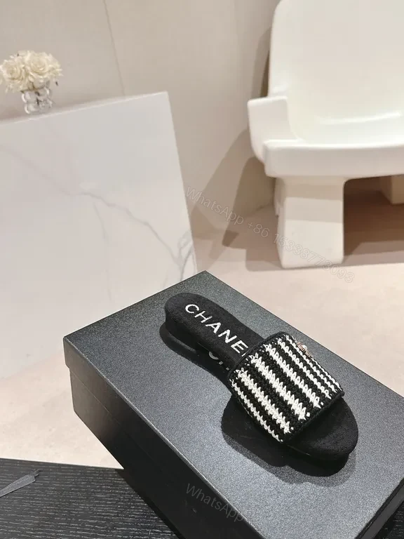 View 2 of Chanel-Inspired Striped Slip-On Slides â€“ Subtle Luxury