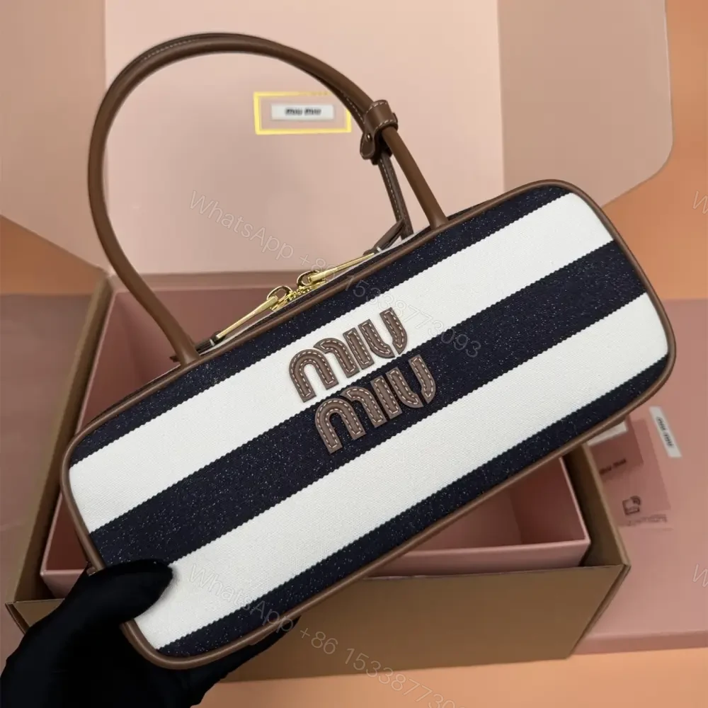 View 6 of 高仿miumiu*Beau系列5BB173牛皮帆布手提包藍白色免檢版