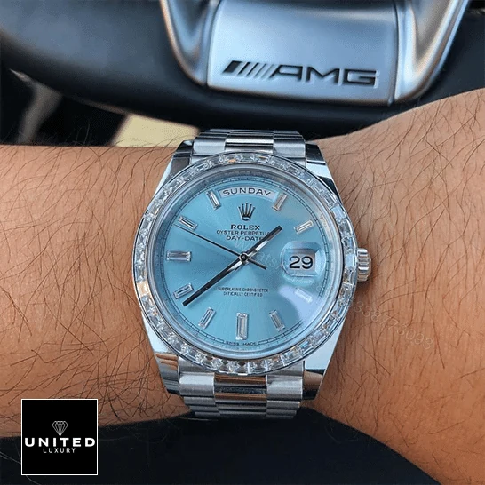 View 11 of Rolex Day-Date Platinum 228396TBR Ice Blue Baguette Index Replica
