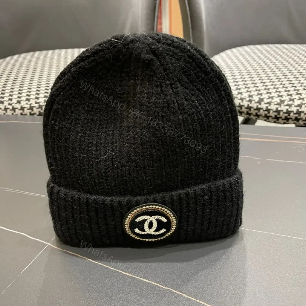 View 9 of Black Knit Beanie with Luxe Badge, Everyday Luxury, One-Size, Casual Style