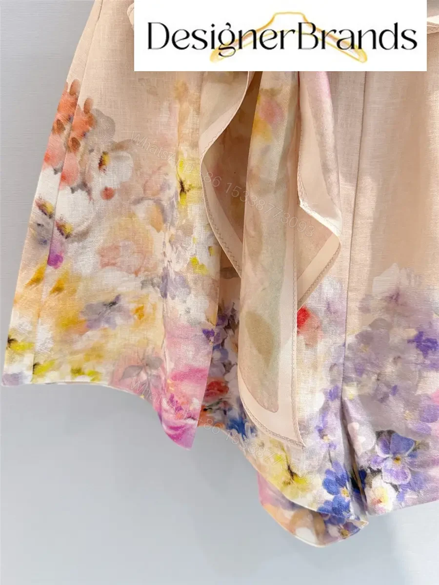 View 3 of Zimmermann Crush Tuck Floral Linen Shorts