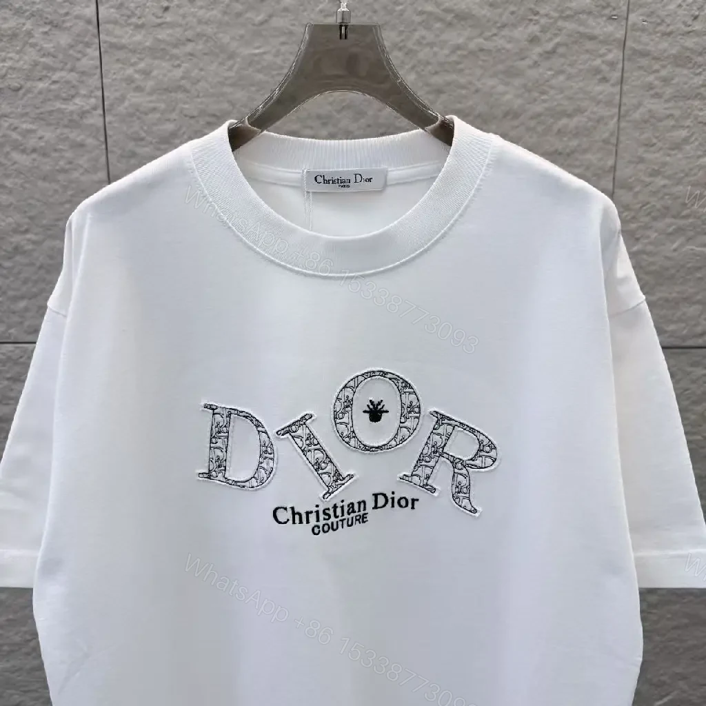View 5 of White Cotton Tee + Graphic Logo + Dior-Inspired + Elevated Casual + T-Shirt