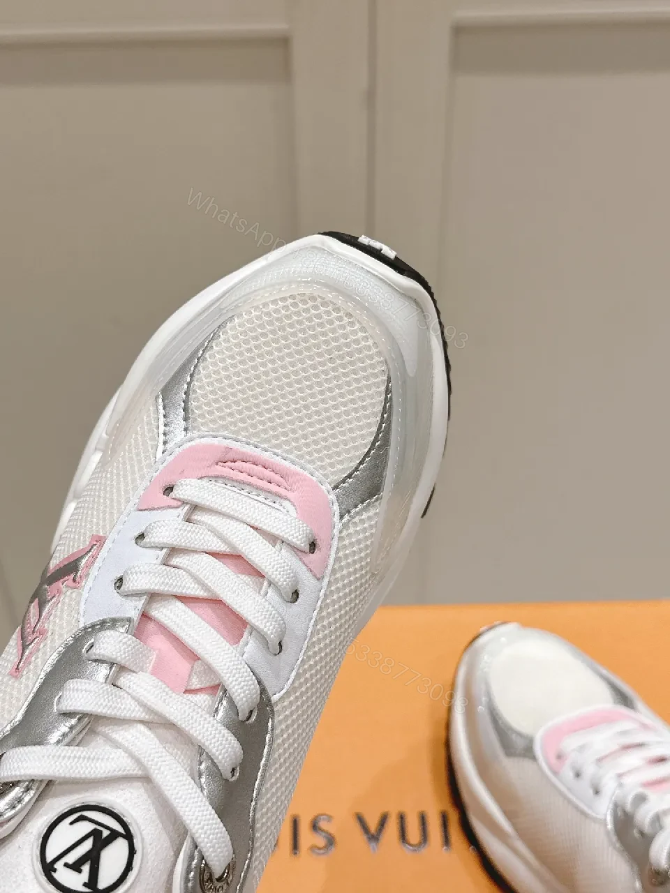 View 2 of White Pink Luxe Sneakers with LV-Style Detailing
