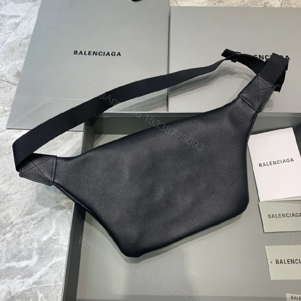 View 8 of Black Leather Belt Bag: Bold Logo, Modern Utility, Compact Style
