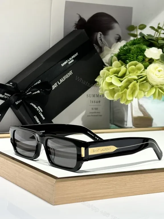 Lux Saint Laurent-Inspired Black Acetate Sunglasses with Gold Accents — view 1