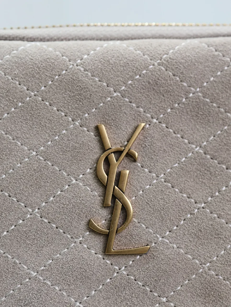 View 2 of Taupe Faux-Suede Quilted Crossbody, Elegant, Compact, Zippered Bag