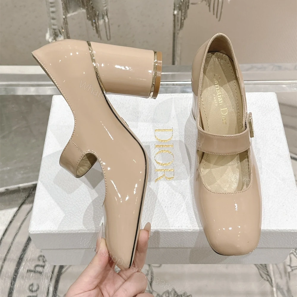 View 4 of 高仿Dior*Miss系列KVV322方頭粗跟單鞋8CM膚色漆皮免檢版