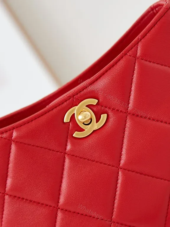 View 3 of Red Quilted Crossbody with Chain-Detail Strap - Luxe Compact Bag