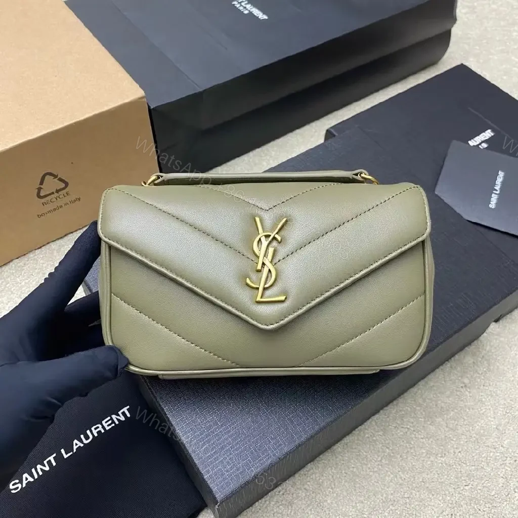 Olive Leather Minimalist Crossbody Bag with Gold Hardware — view 1