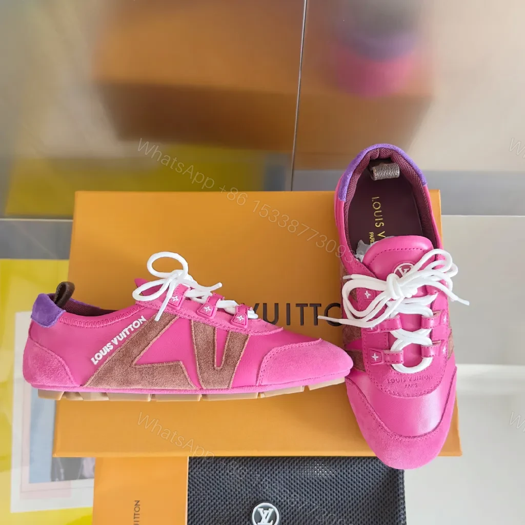 View 5 of Vibrant Pink Leather Sneaker with Signature Hardware
