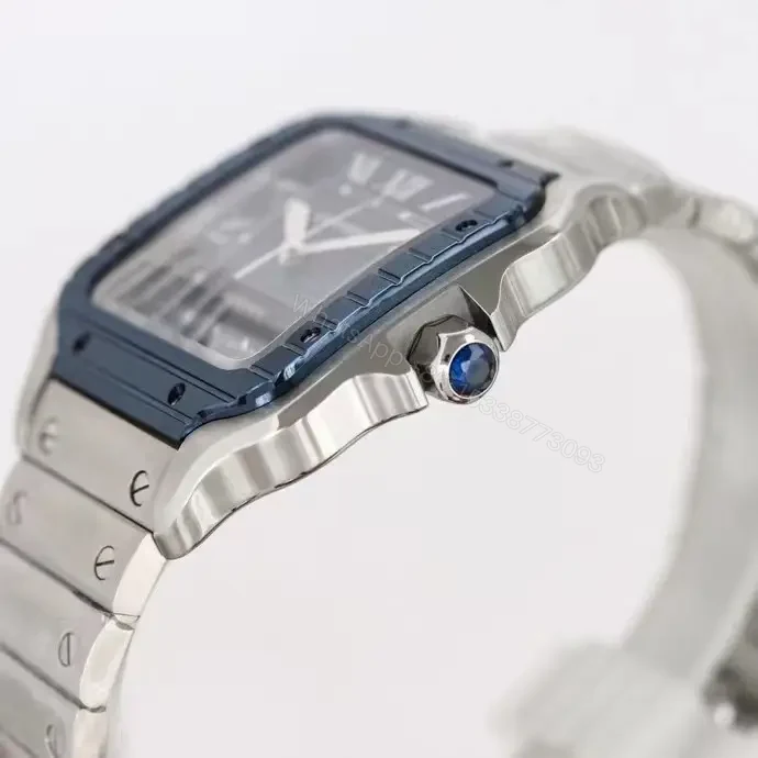 View 7 of Cartier super clone Santos Blue Dial Blue Bezel Steel Bracelet 40MM Ultimate RG-CARTIER-SANTOS-BLU-BEZ-STL-40