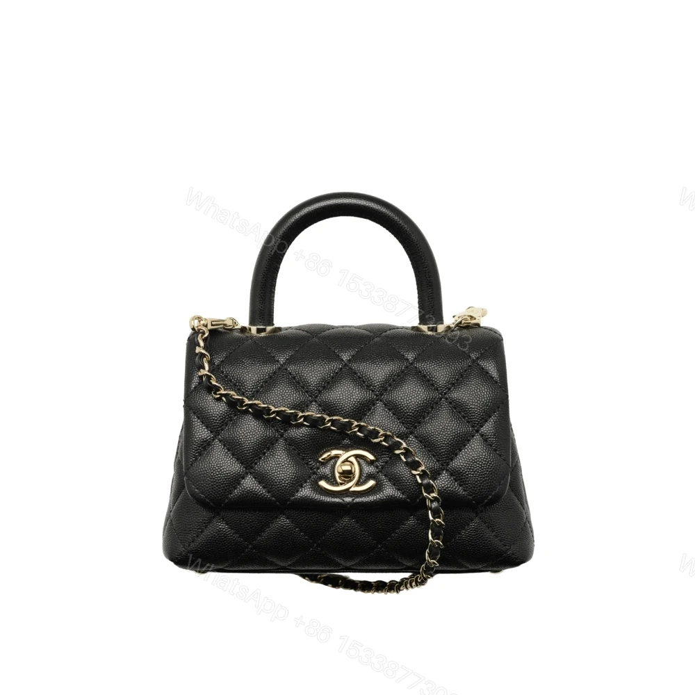 Chanel Mini Flap Bag With Top Handle Shiny And Gold Tone Metal Black 15Cm — view 1