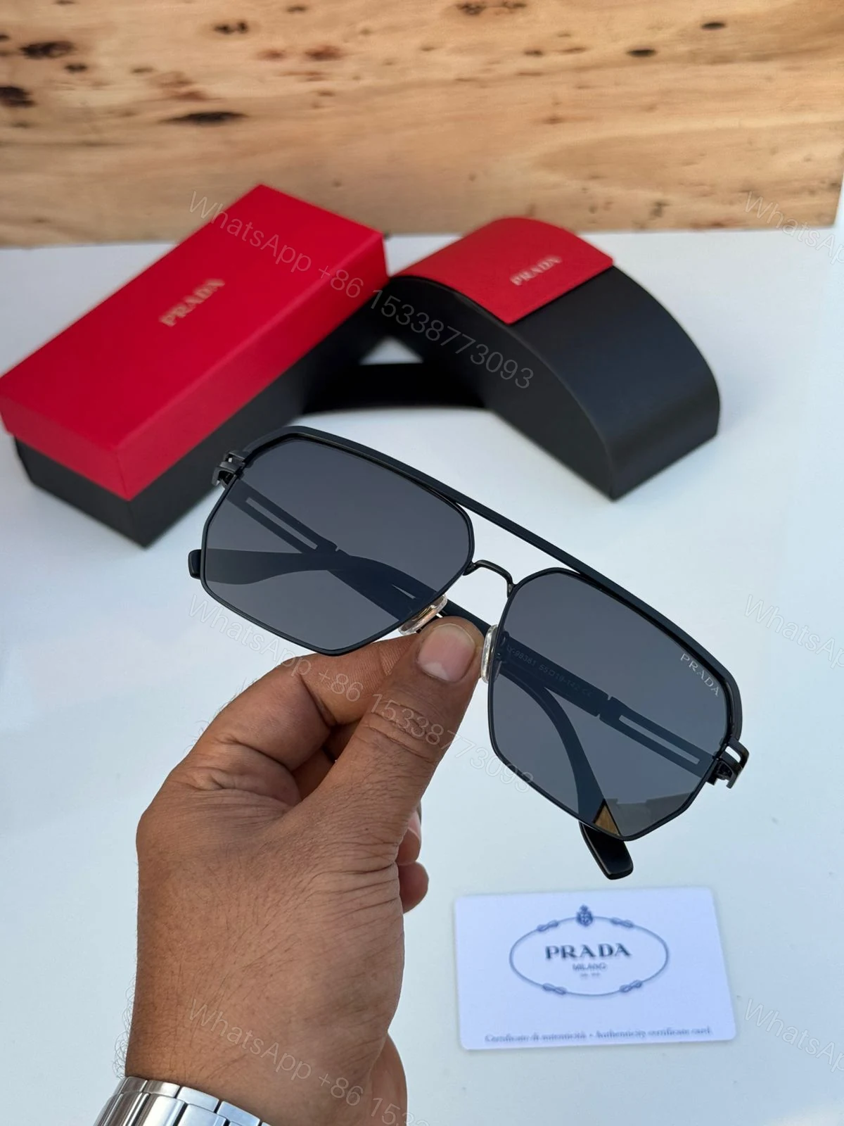 View 12 of Prada Aviator Square Silver Dark Grey Sunglasses