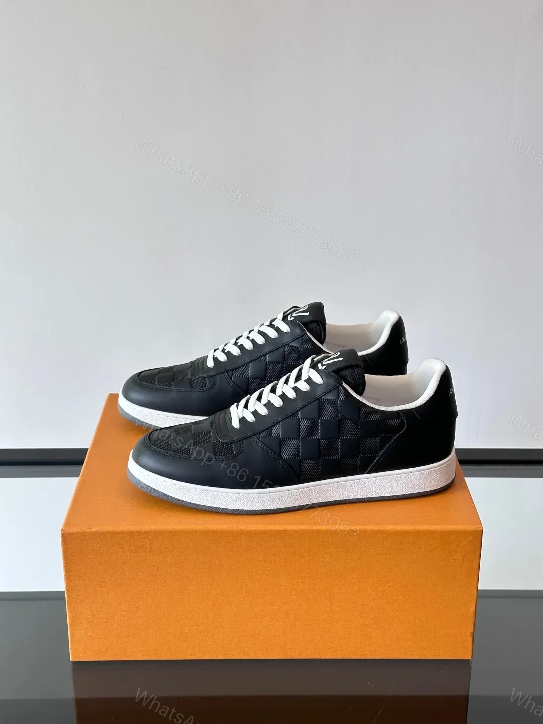 View 3 of LV Men Black Leather Checkerboard Sneakers