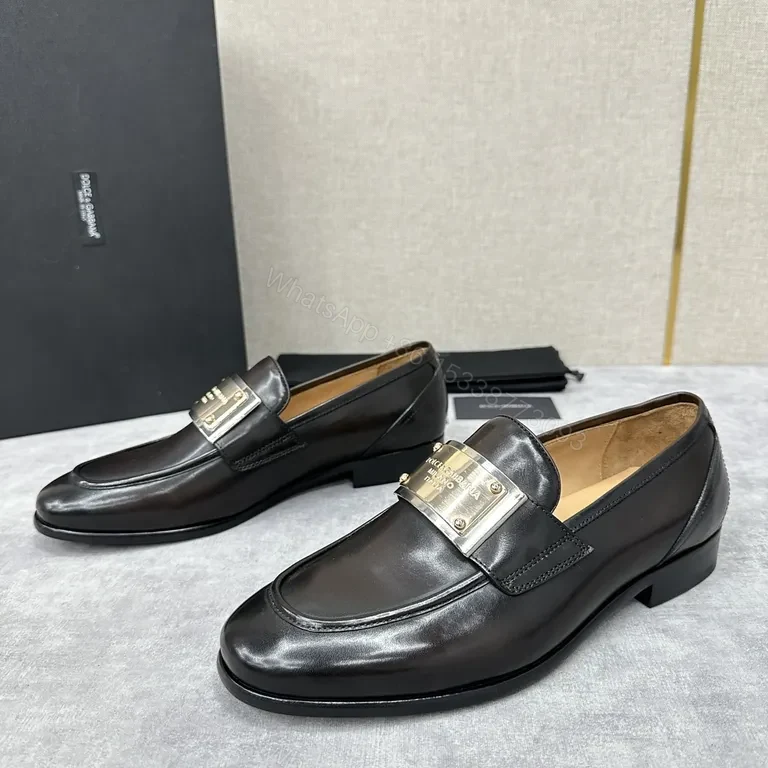 View 8 of Polished Black Leather Loafers with Metallic Band - Classic Luxury Shoes