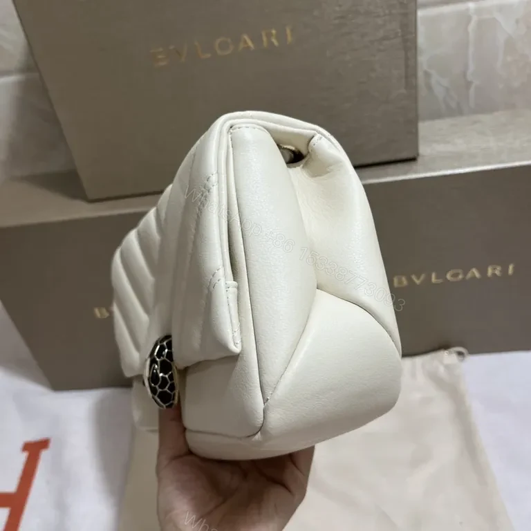 View 6 of Crisp White Leather Bag with Serpenti Clasp â€” BVLGARI Style