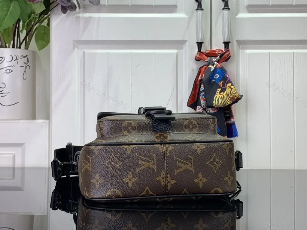View 7 of Monogram Luxe Leather-Trim Compact Messenger Bag