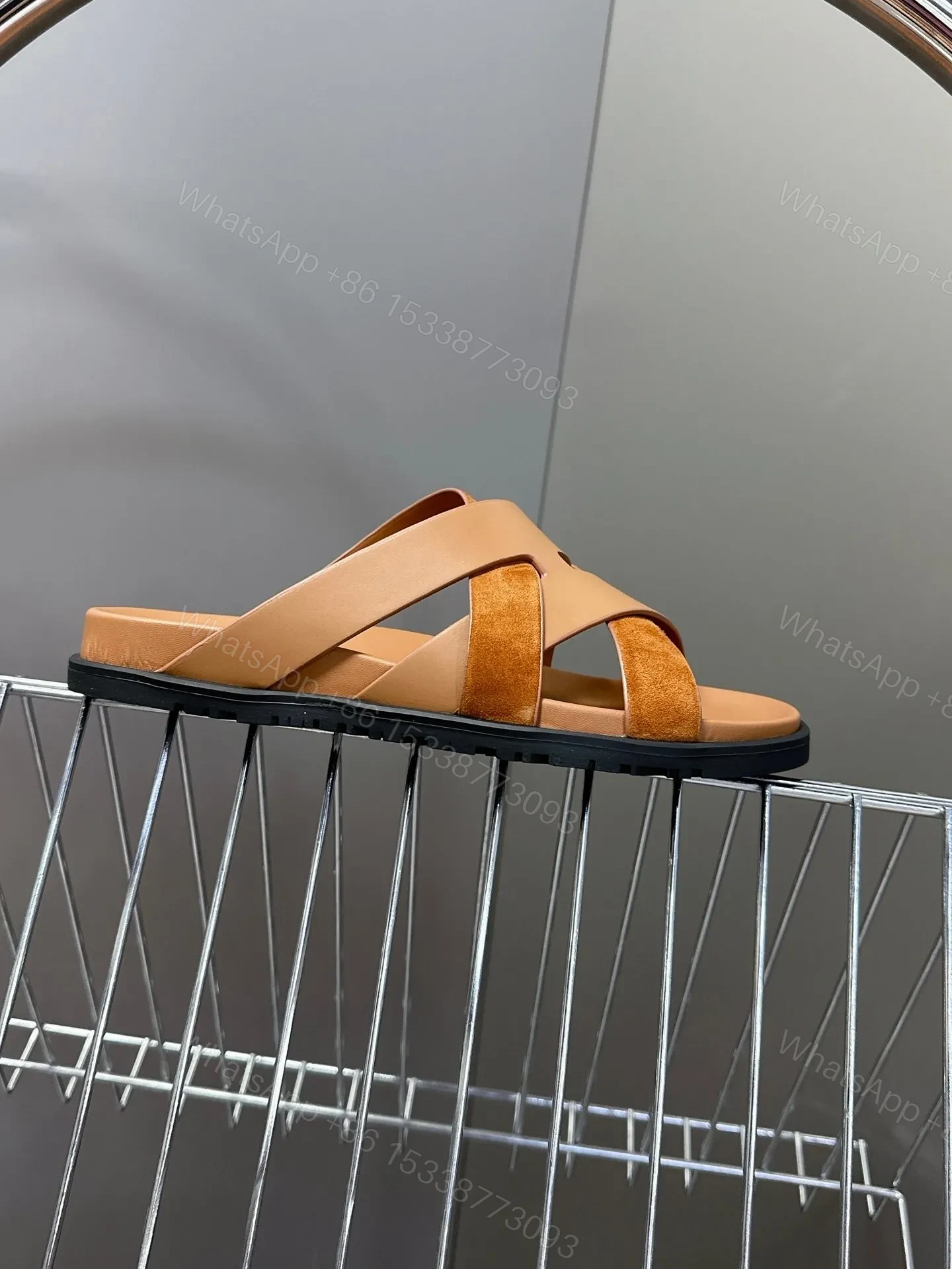 View 6 of Hermes Women Brown Suede Leather Sandals