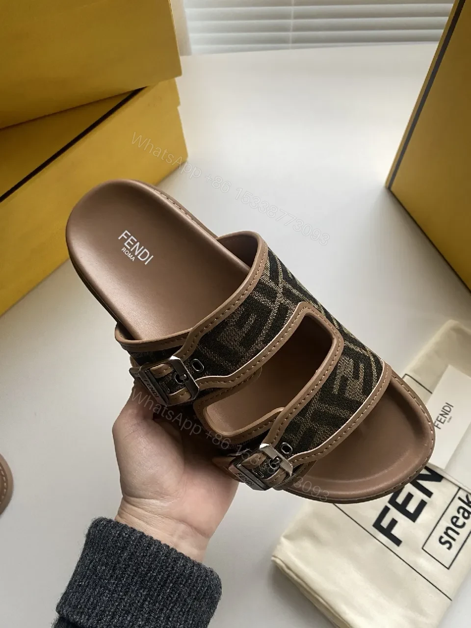 View 5 of Brown Leather Monogram Sandals - Luxe Street-Ready Comfort