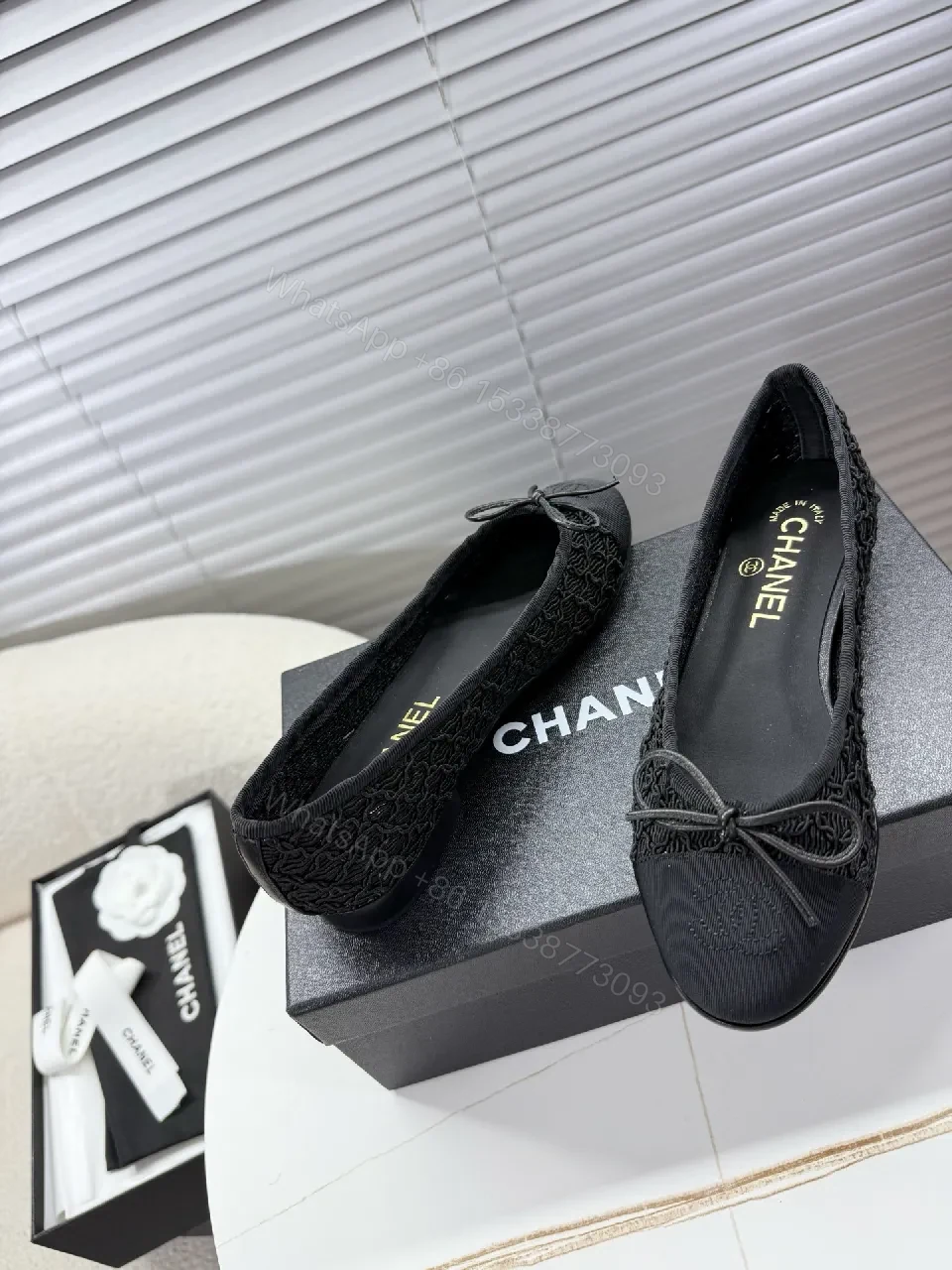 View 7 of Lace Knit Ballet Flats: Subtle Bow, All-Day Comfort, Black