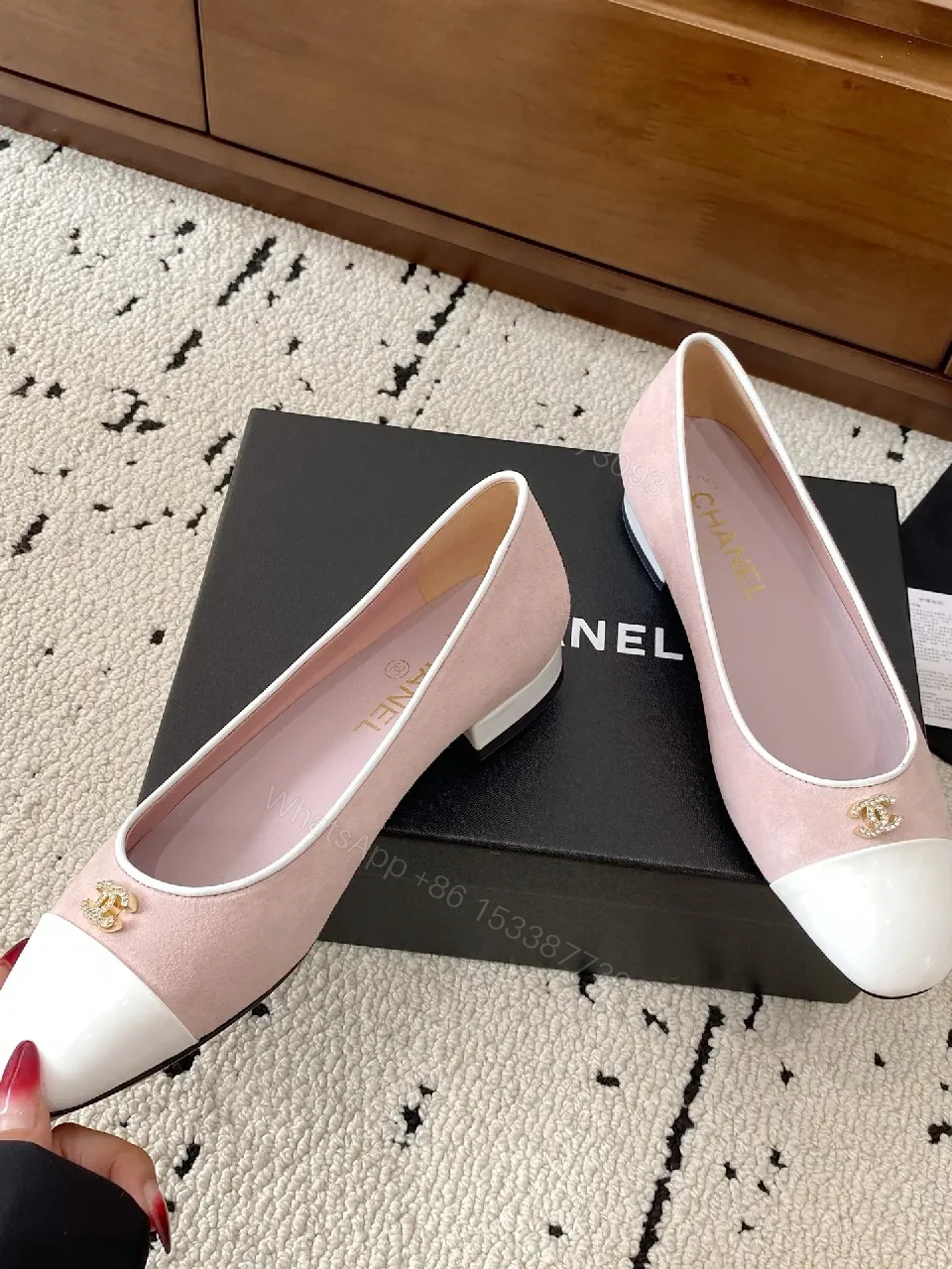 View 5 of Soft Pink Two-Tone Ballet Flats with Gold Logo (No Brand)