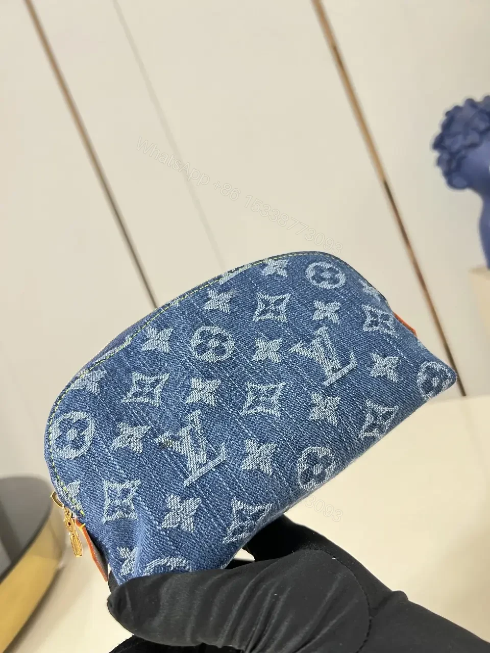 View 2 of Denim Monogram Pouch: Modern Texture, All-Day Luxury