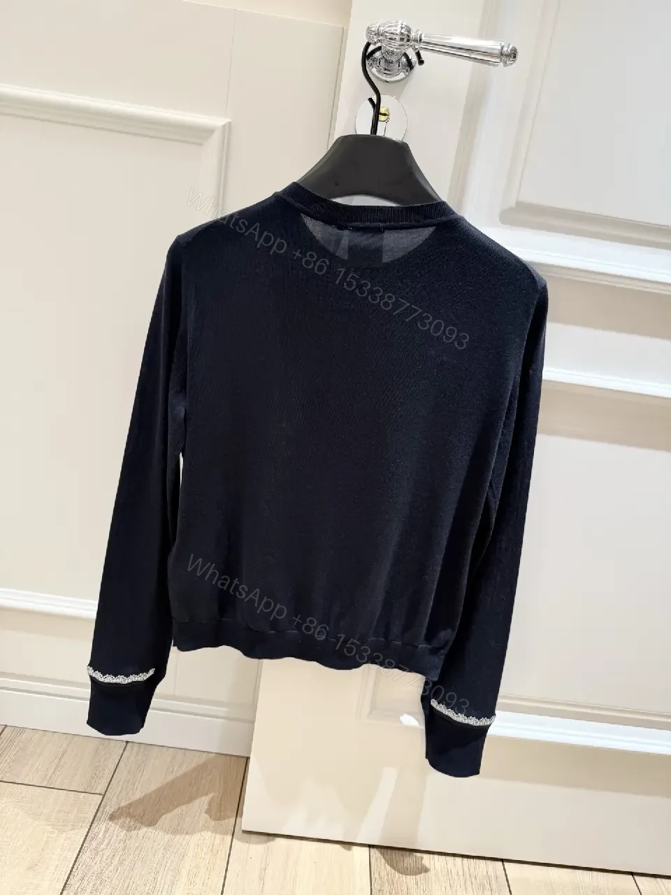View 7 of Navy Knit Cardigan: White Piping, Modern Contrast, All-Day Comfort