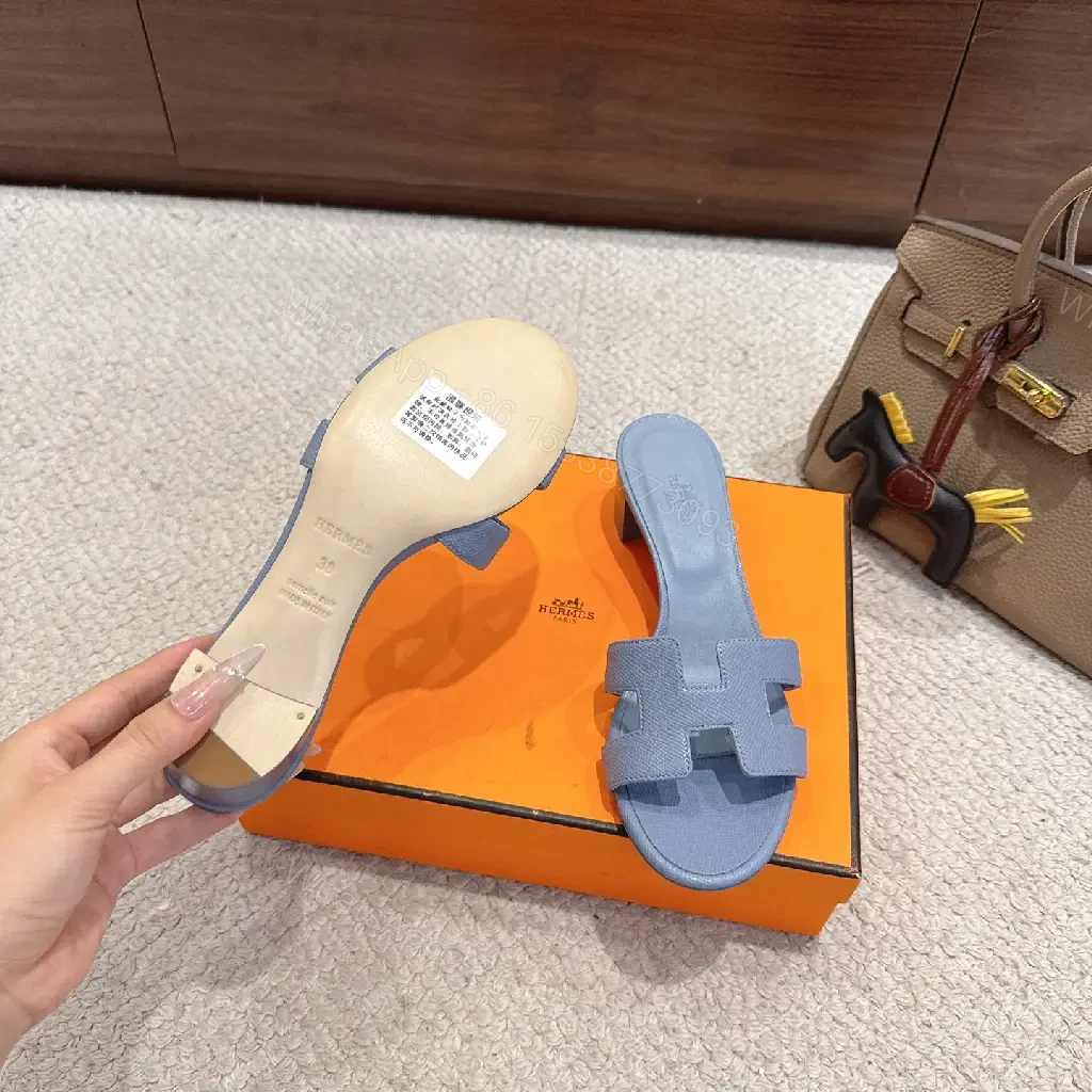 View 2 of Blue Leather Canvas? Hermès Style Iconic X-strap Sandals