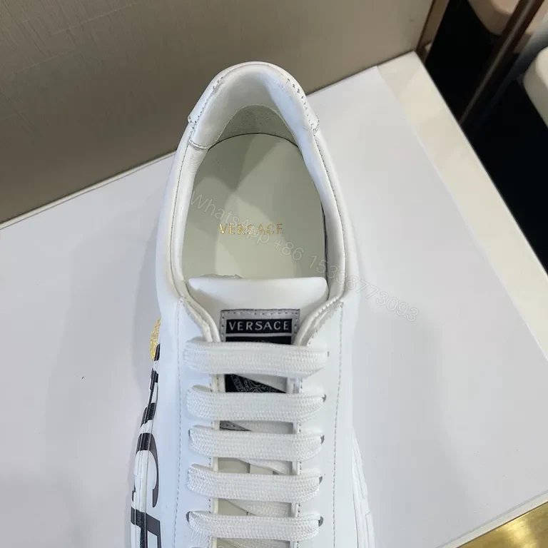 View 7 of Versace Bold Logo White Leather Sneakers, Premium Comfort