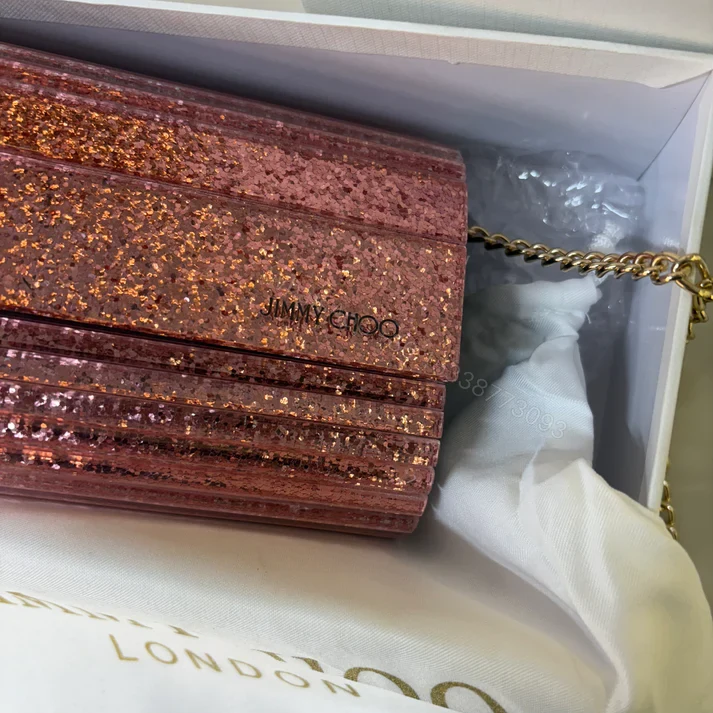 View 3 of FIRST COPY JIMMY CHOO ROSE GLITTER WEATIE CLUTCH HANDBAG