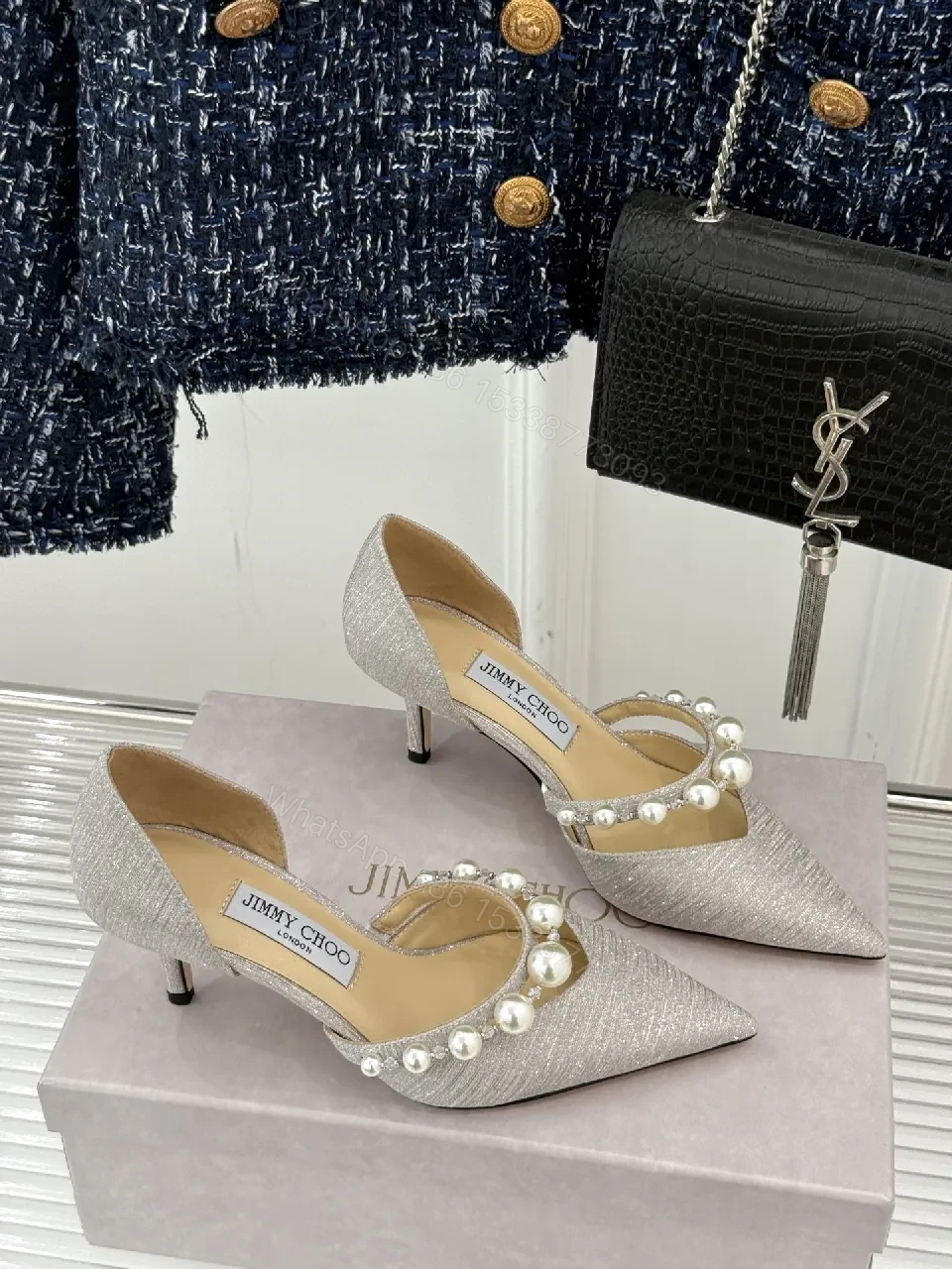 View 6 of Pearl-Embellished Satin Pumps: Elegant Statement Heels