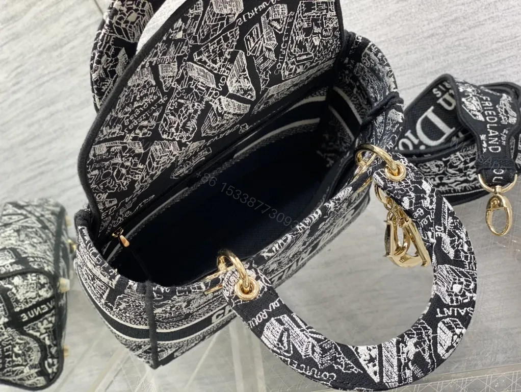View 4 of Monochrome Jacquard Tote: Dior-Inspired Luxury Carryall