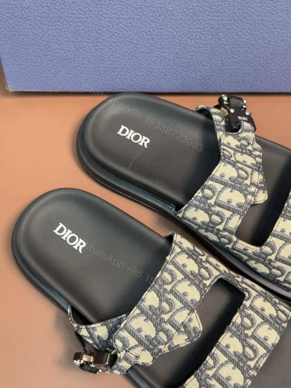 View 2 of Patterned Luxury Slides with Signature Monogram Comfort