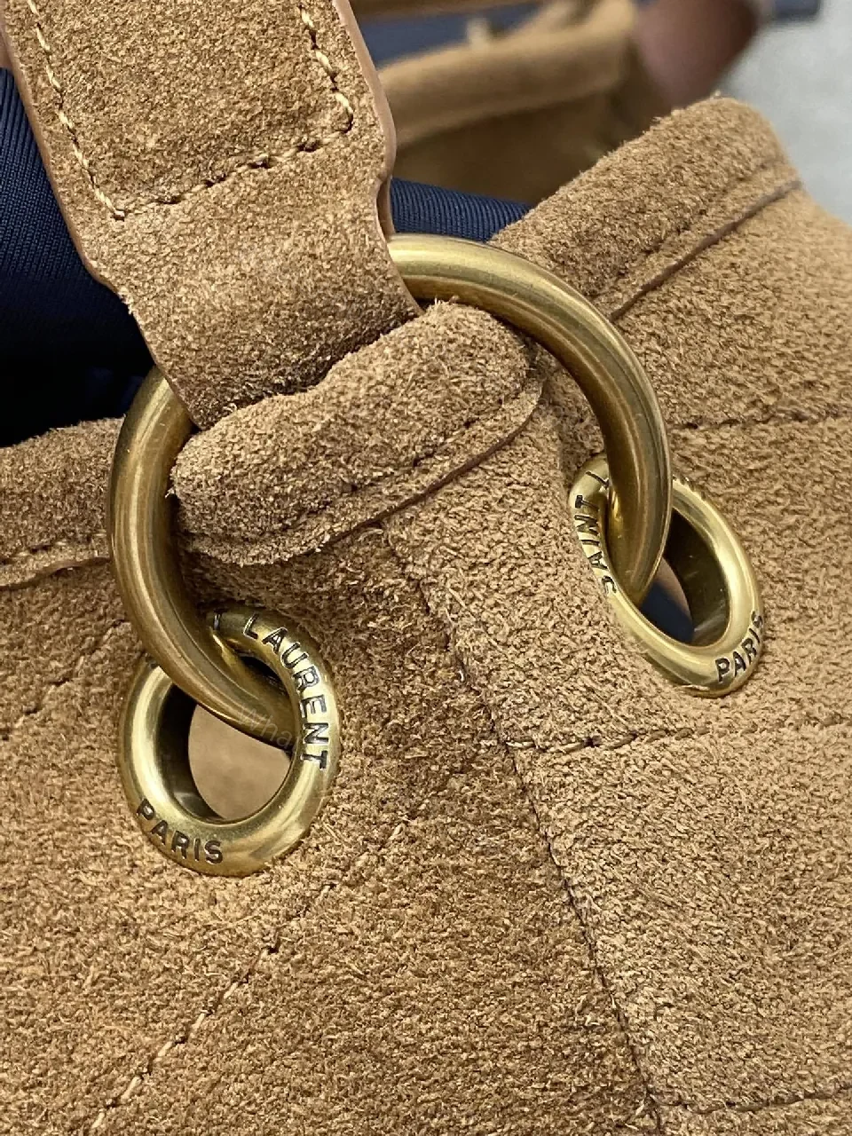 View 7 of Soft Suede Hobo Bag with Adjustable Strap, Tan Caramel, Luxury Style, YSL-inspired Gold Hardware, Bag