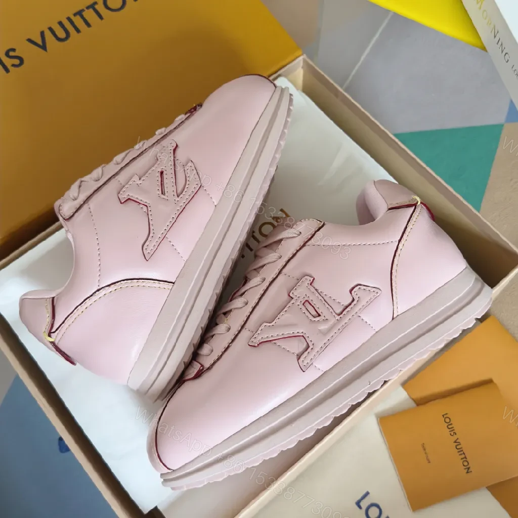 View 5 of Soft Pink Leather High-Tops with Subtle LV-Inspired Detailing
