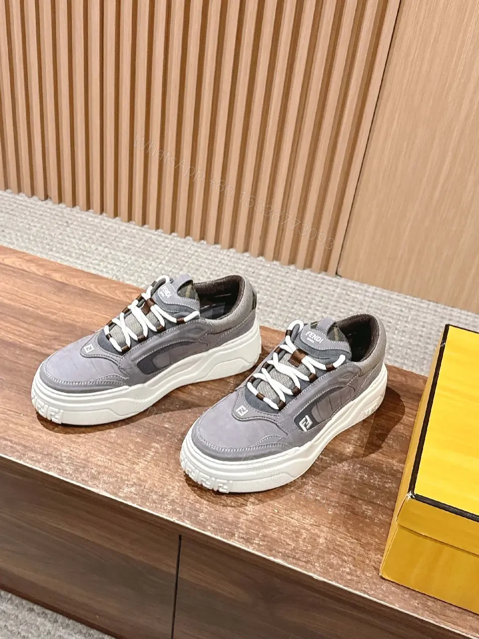 View 2 of Gray LeatherMesh Shoes Chunky Style Cushioned Sole Sneaker