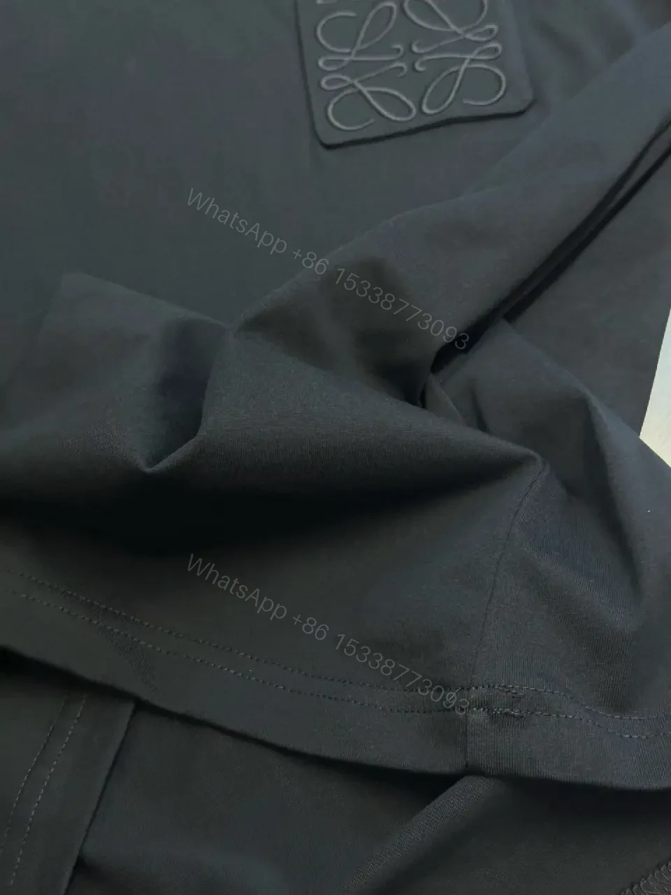 View 11 of Black Cotton T-Shirt Minimalist Logo Pocket Crew Neck Tee