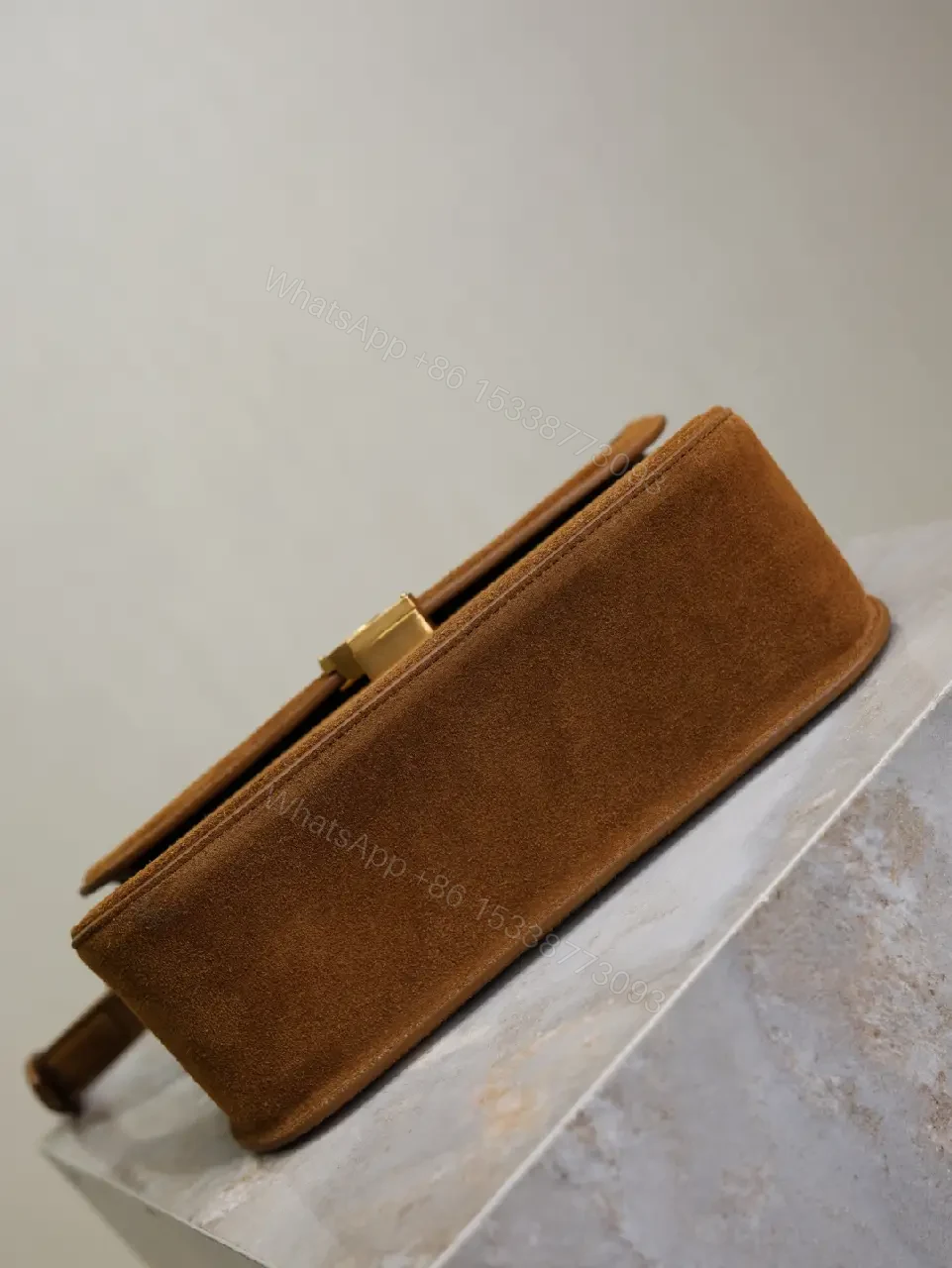 View 6 of Textured Suede Shoulder Bag with YSL Hardware Luxury Compact Bag