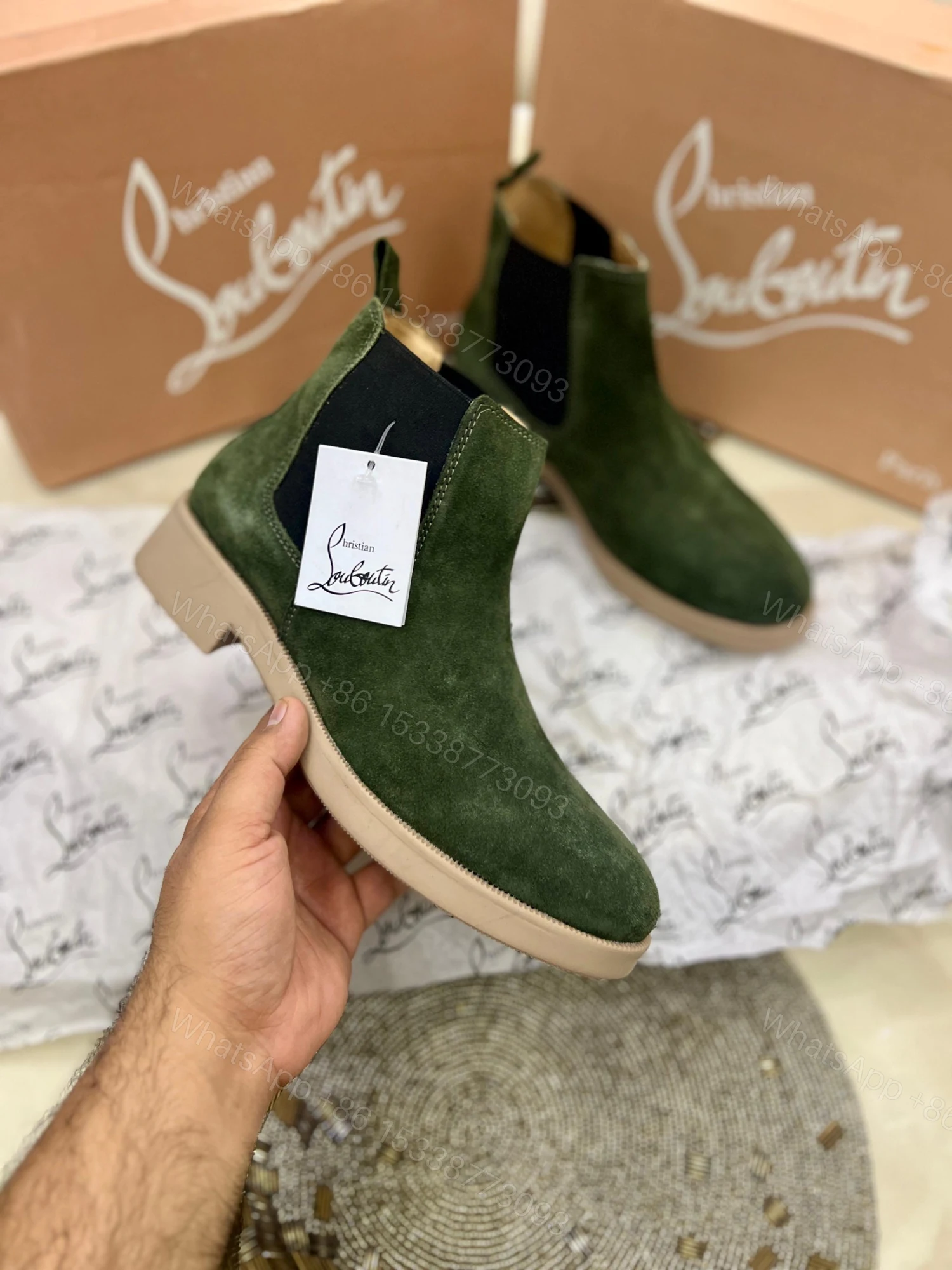 View 12 of First Copy Louboutin Suede Boots for Men