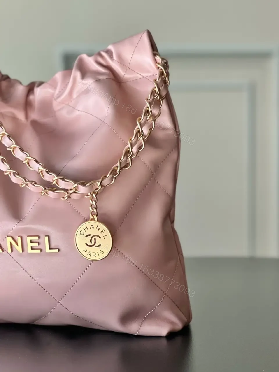 View 4 of Pink Quilted Mini Tote with Chain Detail Bag