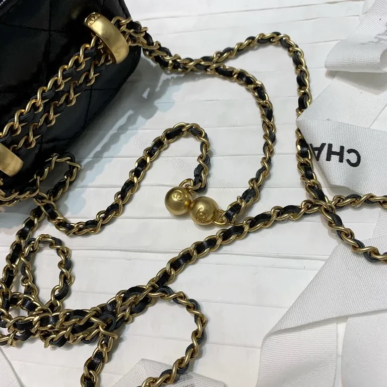 View 7 of Black Lambskin Quilted Crossbody â€” Luxe CC Chain Bag