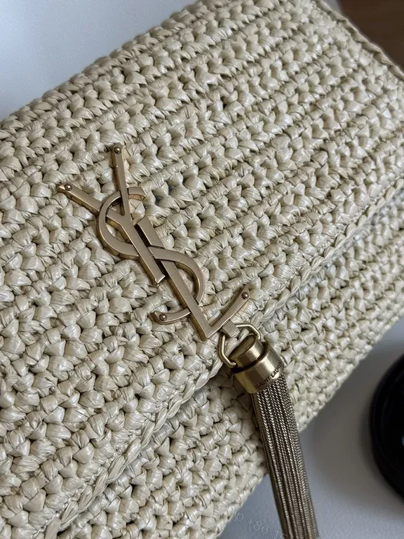 View 7 of Natural Raffia Tote with YSL Chain Hardware, Luxe Everyday Bag