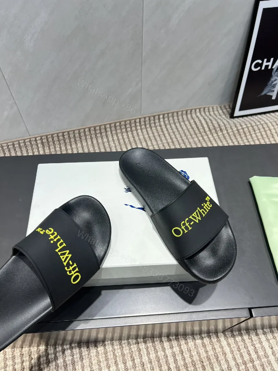 View 6 of Bold Minimalist Slides - Black EVA Comfort, Neon Branding