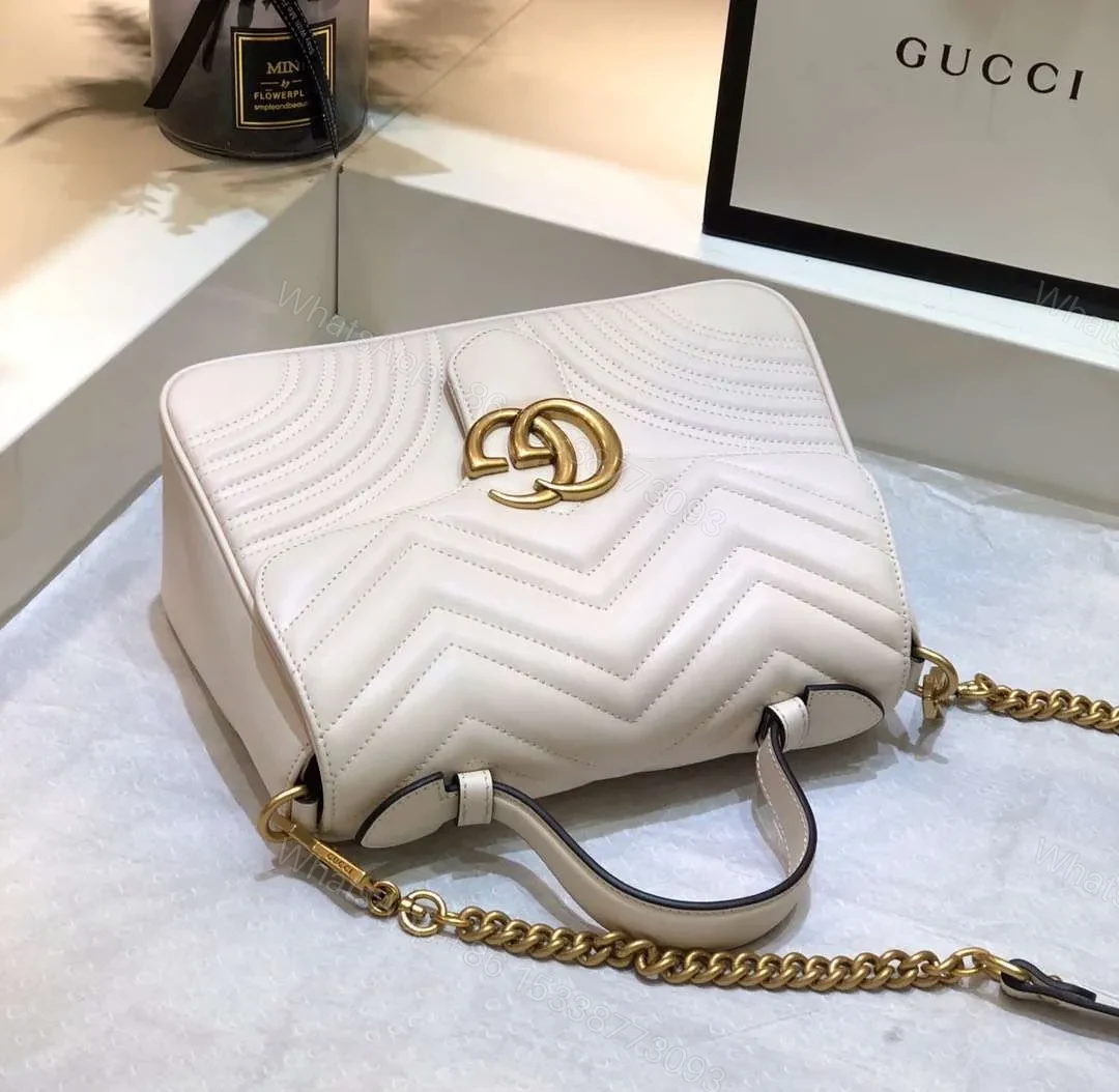 View 4 of Gucci Marmont Top Handle Rep 11 Handbag High Quality White 27cm