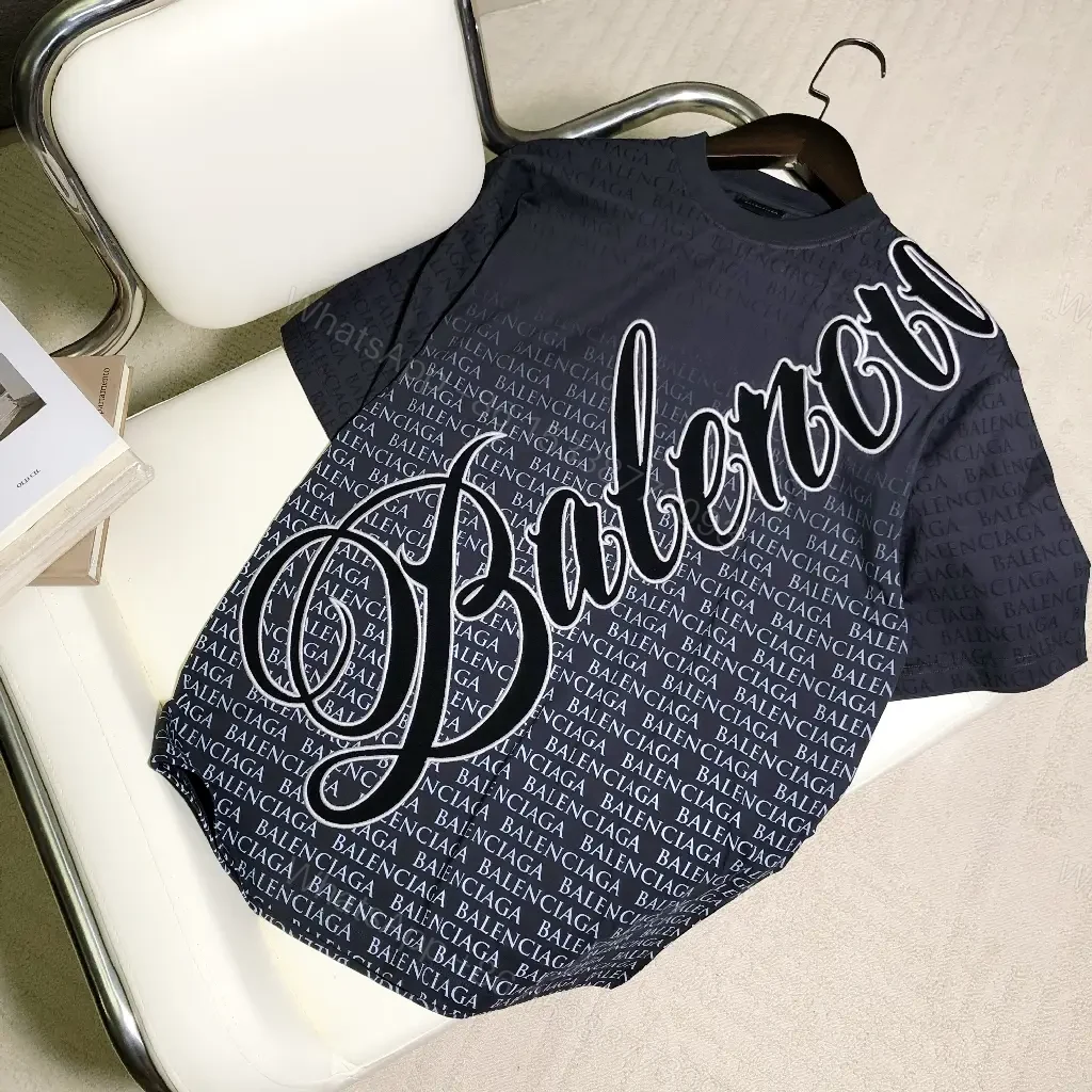 View 3 of Navy Balenciaga Script Graphic T-Shirt shirt