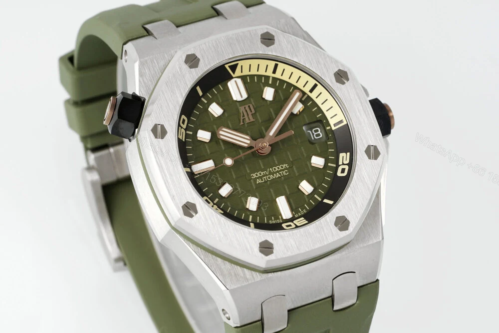 View 2 of Royal Oak Offshore Diver 15720 SS APSF 1:1 Best Edition Green Dial on Green Rubber Strap Super Clone