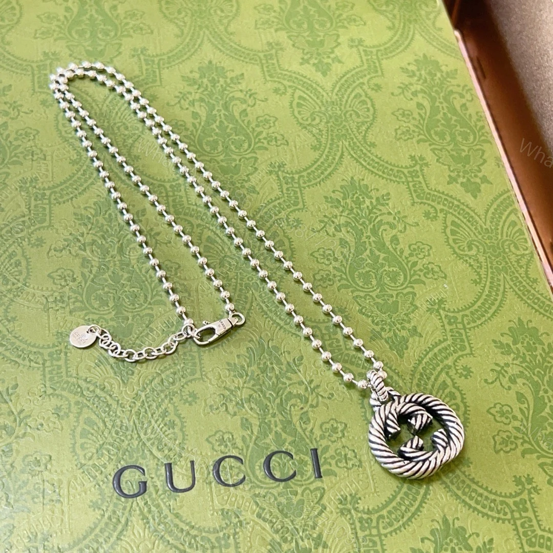 Gucci一比一銀珠串鏈LOGO項鍊 中性風格日常百搭首選 — view 1